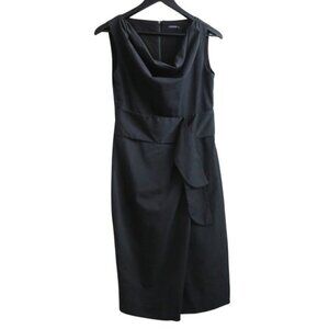 Magaschoni Collection Grey Drape Drop Neck Waist Lapel Back Pleated Dress